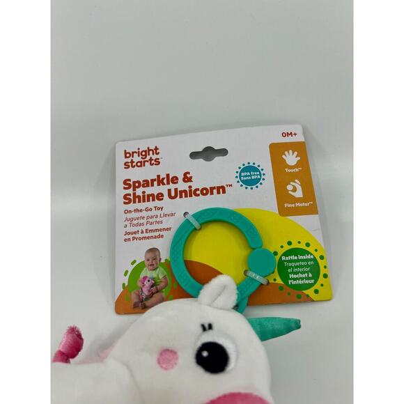 Bright Starts Sparkle & Shine Unicorn Rattle Teether On-the-GO Toy NWT - Picture 3 of 8